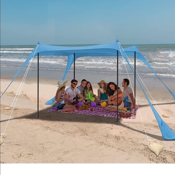 Beach Tent Sun Shelter UPF50+ with Sand Shovel, Ground Pegs and Stability - Picture 7 of 11